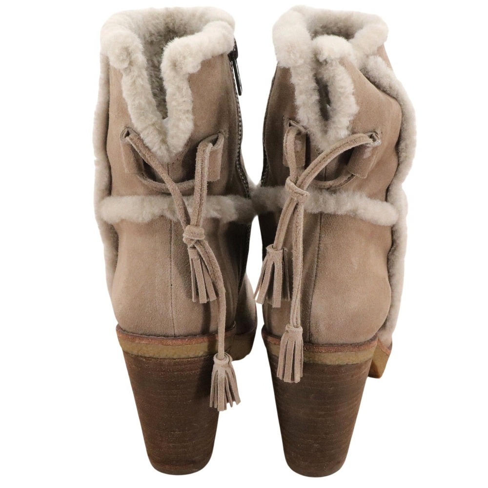 FRYE Jen Shearling Suede Ankle Boots Taupe Tassel Block Heel Women's 7 - Picture 8 of 11